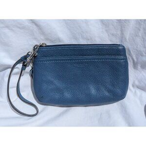 Coach Park Pebbled Leather Medium Wristlet Wallet Silver Denim Blue